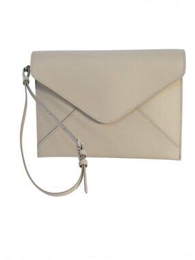LAFAYETTE 148 New York Taupe Leather Envelope Clutch Wristlet - Made in ITALY